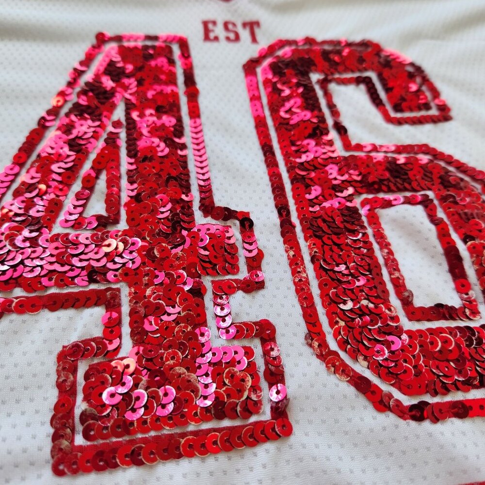 Victoria's Secret Pink NFL San Francisco 49ers Sequin V-Neck Jersey Cute Sporty - Picture 7 of 14
